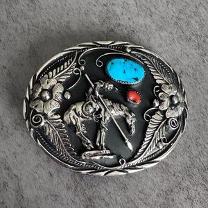 VTG SSI NATIVE AMERICAN TURQUOISE CORAL INDIAN HEAD BELT BUCKLE